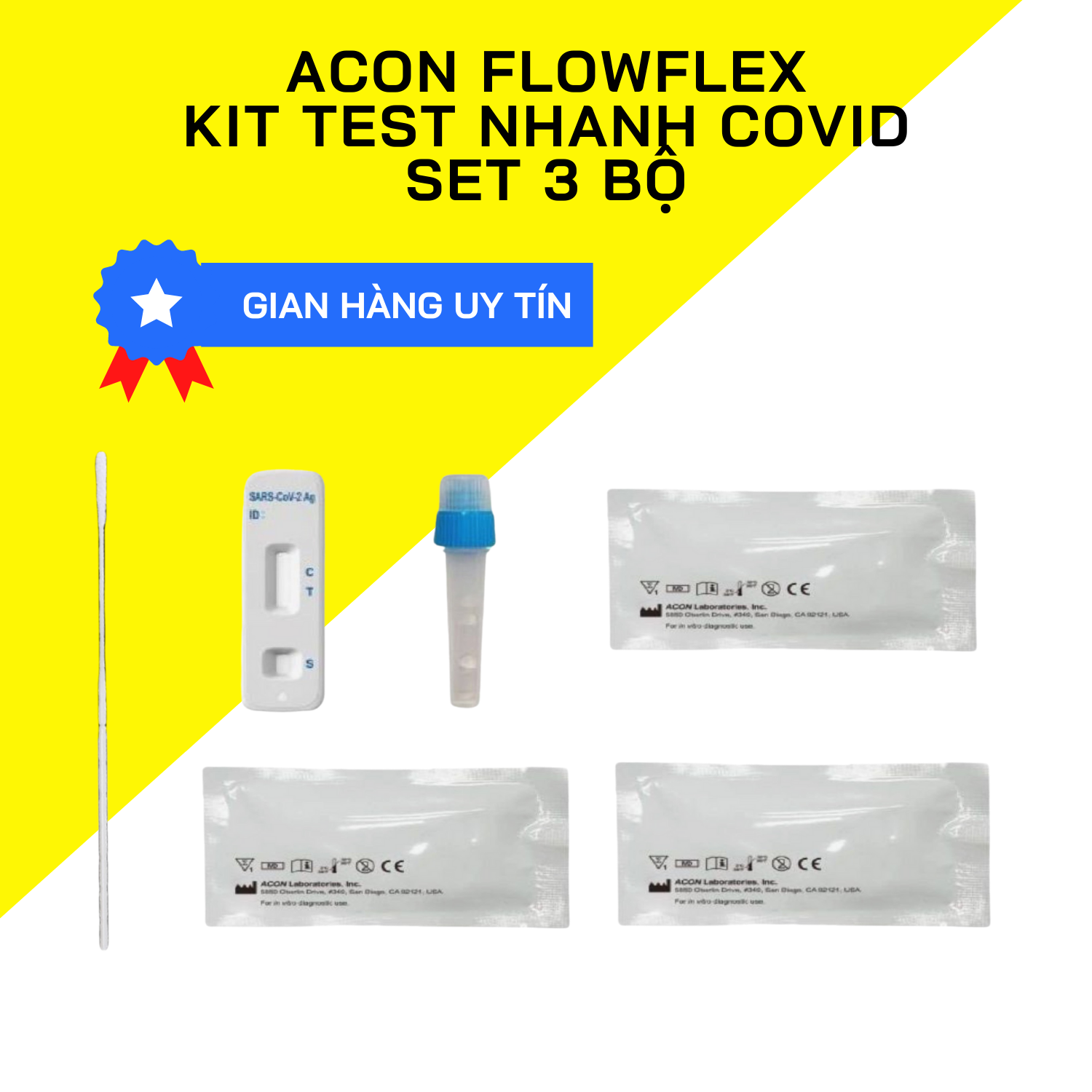 Combo 3 bộ KIT test nhanh tại nhà Covid19 ACON FLOWFLEX MỸ chính hãng