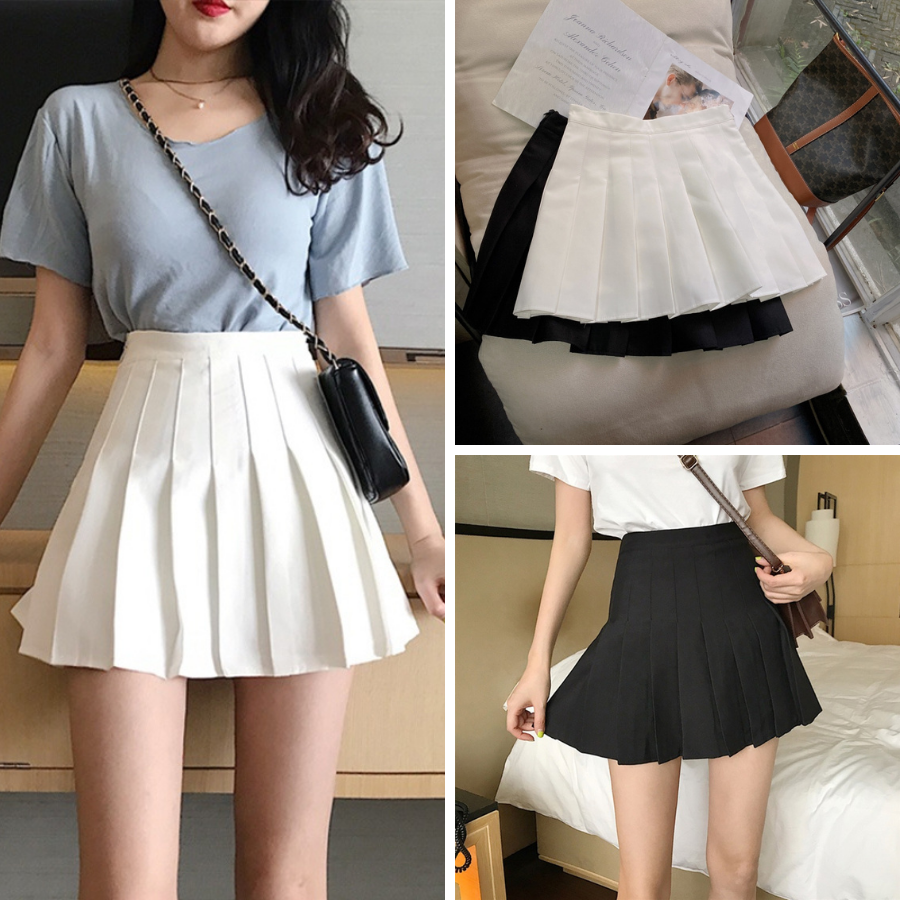 Chân váy tenis xếp ly cạp cao có quần bên trong chic&petite | ảnh thật trải sàn