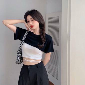 TU- Áo hai dây đan dây eo kèm áo croptop lửng tay ngắn Quảng Châu
