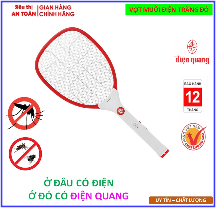 Vợt Muỗi Điện Quang ĐQ EMR02 WR (Trắng-Đỏ) chống cháy, chống nóng chảy, tuổi bền cao - BẢO HÀNH CHÍNH HÃNG TOÀN QUỐC