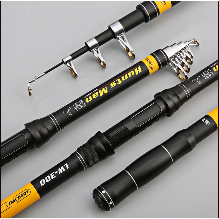 Cần câu máy Hunts man trâu bò nhấc tĩnh 3.5 kg chất liệu Carbon có các độ dài từ 2m1 đến 3m6