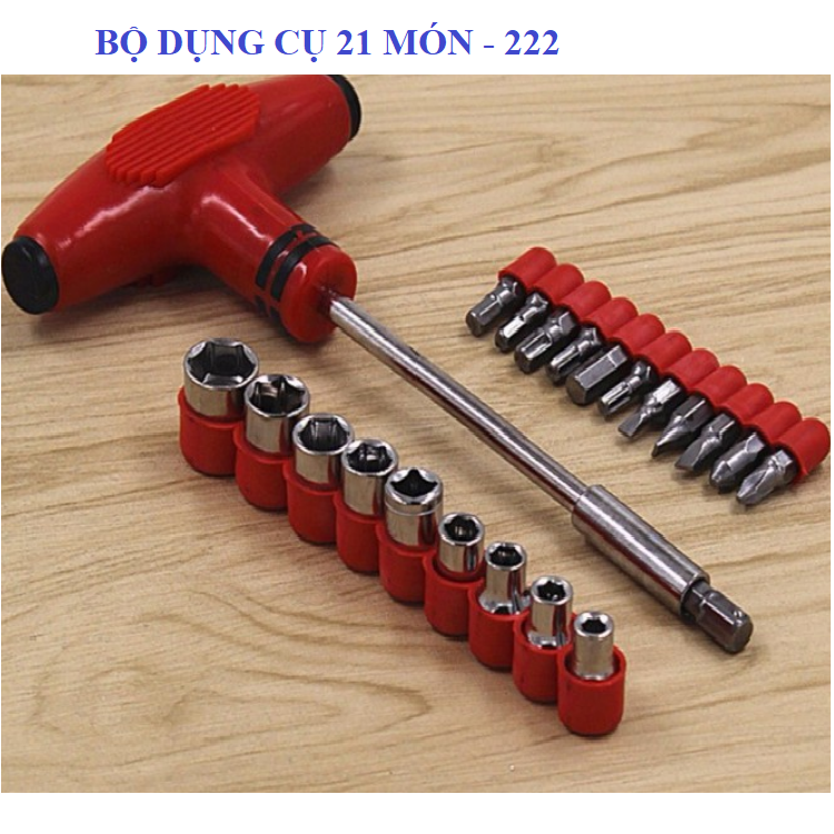 Bộ dụng cụ vặn ốc vít đa năng và mở khẩu chữ t 21 đầu - diy222