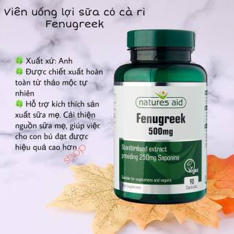 Viên Uống Lợi Sữa Natures Aid Fenugreek 500mg Của Anh 90 viên
