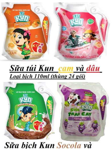 Sữa Kun bịch 110ml dạng túi thần kì sữa chua công nghệ Nhật Bảncác vị trái cây : cam, dâu, nho, socola, và ổi ( có mã mix các vị) - VIKITA MARK