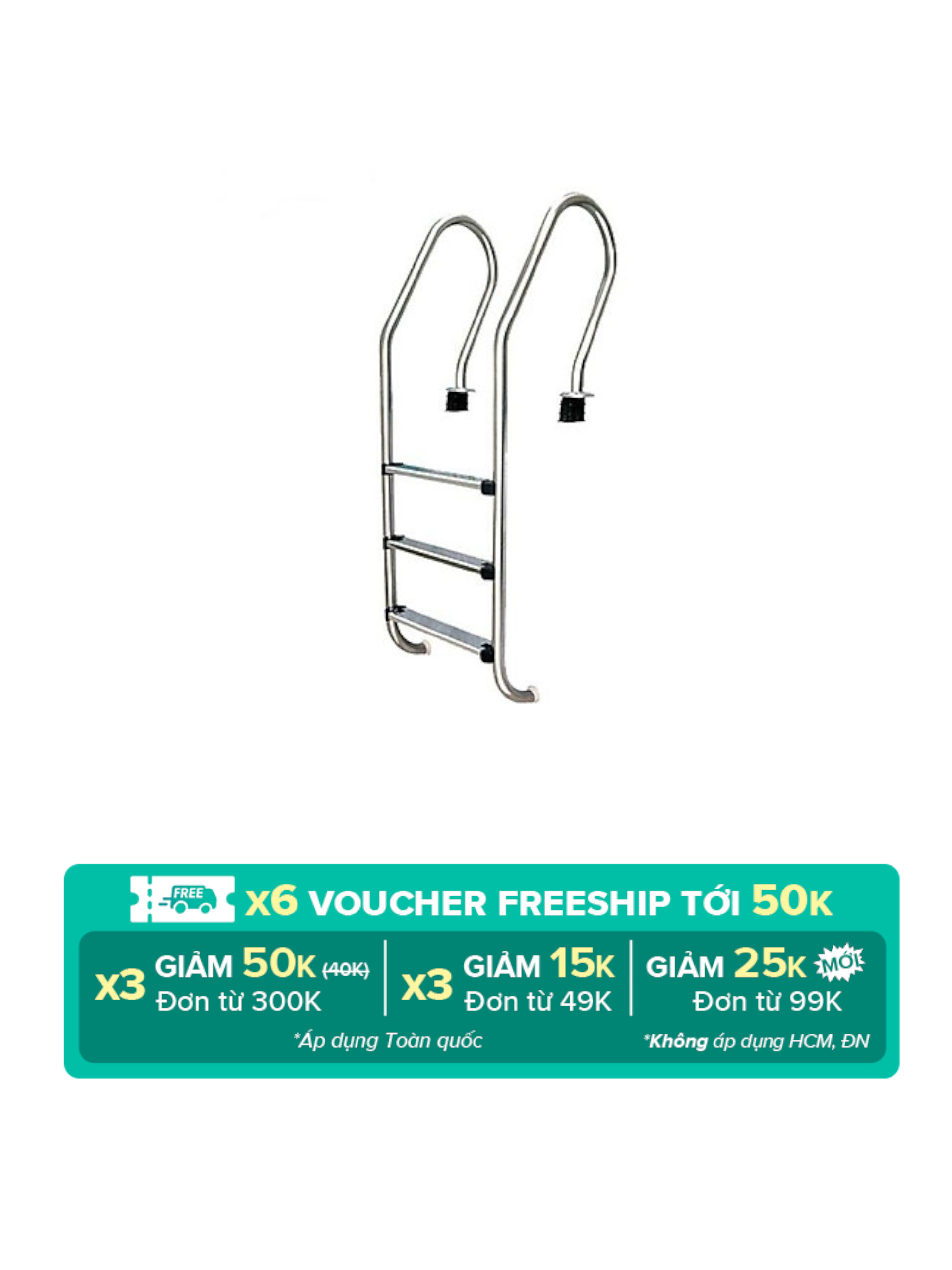 Thang hồ bơi 3 bậc Inox 304 chuyên dùng lên xuống hồ và trang trí hồ bơi - màu trắng - thiết bị, phụ kiện, trang trí hồ bơi
