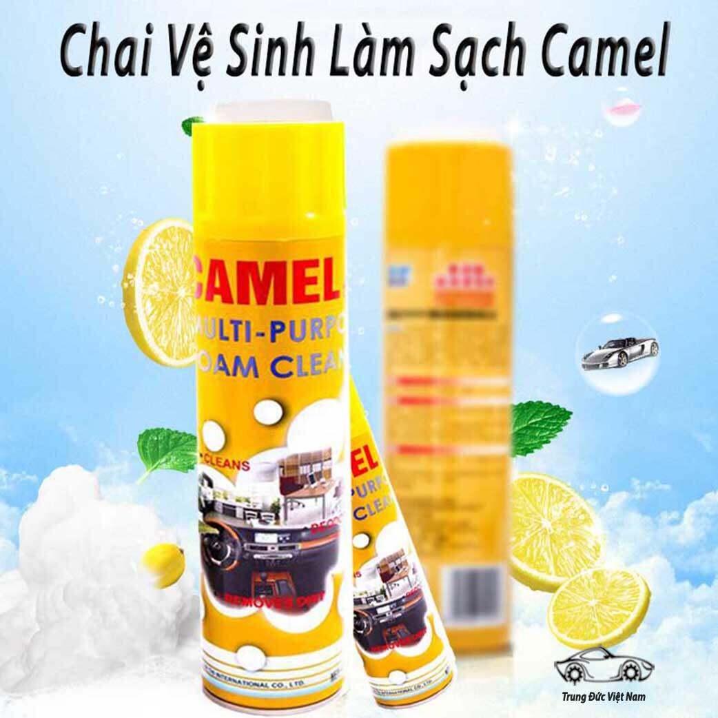 Chai vệ sinh đa năng làm sạch nội thất ghế da túi xách - chai xịt đánh bóng ô tô xe máy camel - dạng xịt kèm đầu cọ bàn chải vệ sinh tiện lợi