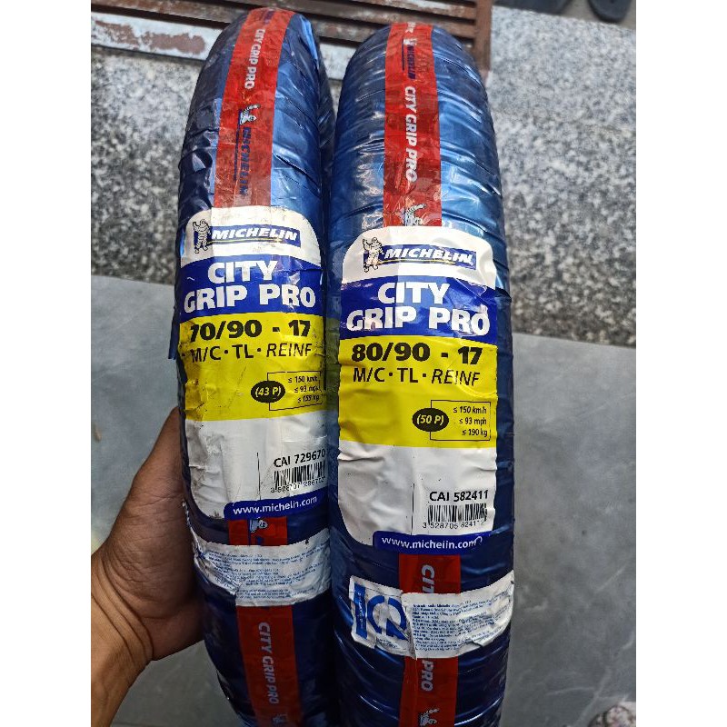 Cặp Vỏ xe máy Michelin City Grip Pro size 70 - 80/90/17 “ không ruột “ chống đinh chính hãng Thái Lan