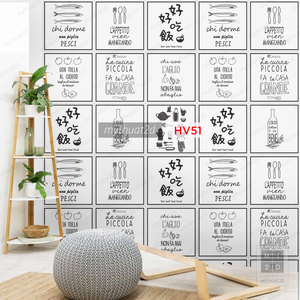 Set 36 ô 20cm Decal gạch bông dán bếp, dán tường, quầy quán bar - HV51