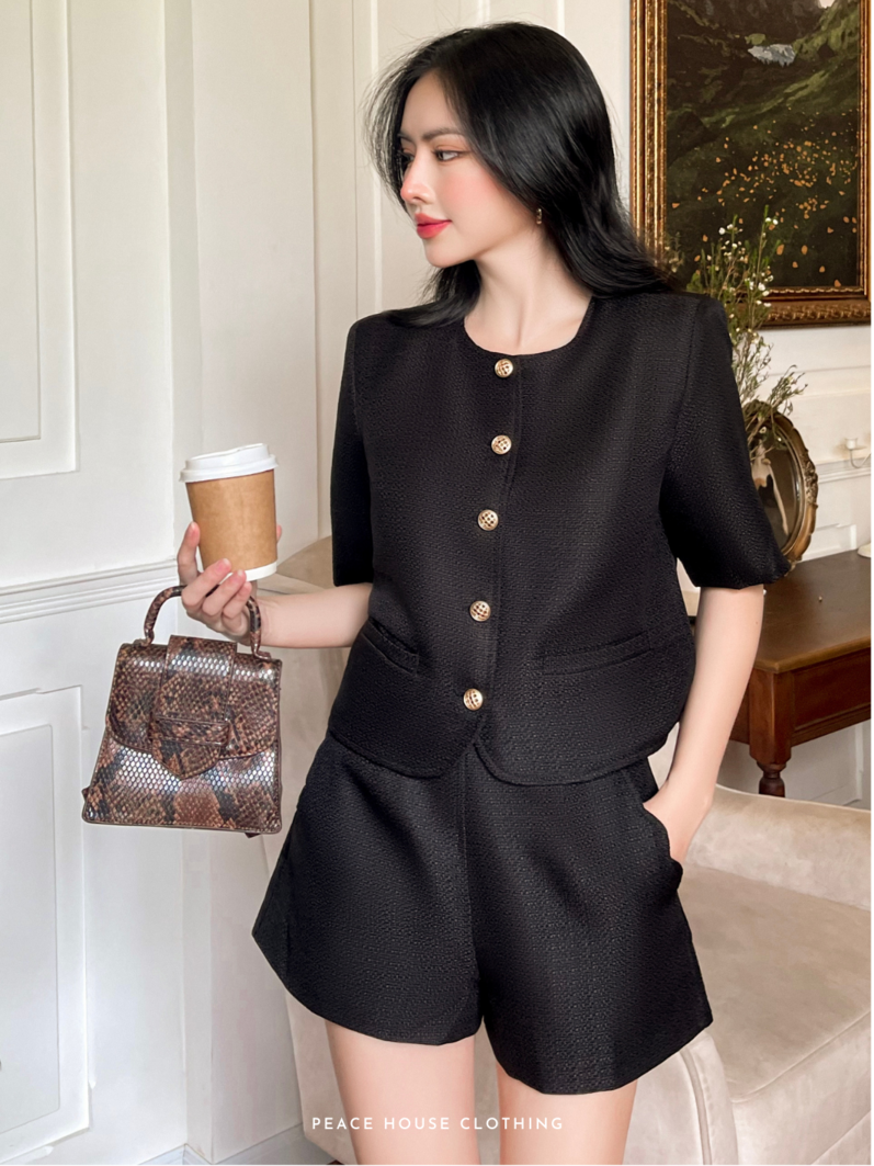 Set áo tay ngắn + short vải STWEED , Peace House Clothing