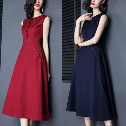 Đầm xòe dáng dài sát nách phối nút duyên dáng - glady g11 - đầm xòe dự tiệc sang trọng , đi chơi, đi làm đều sang , chất liệu mềm mịn