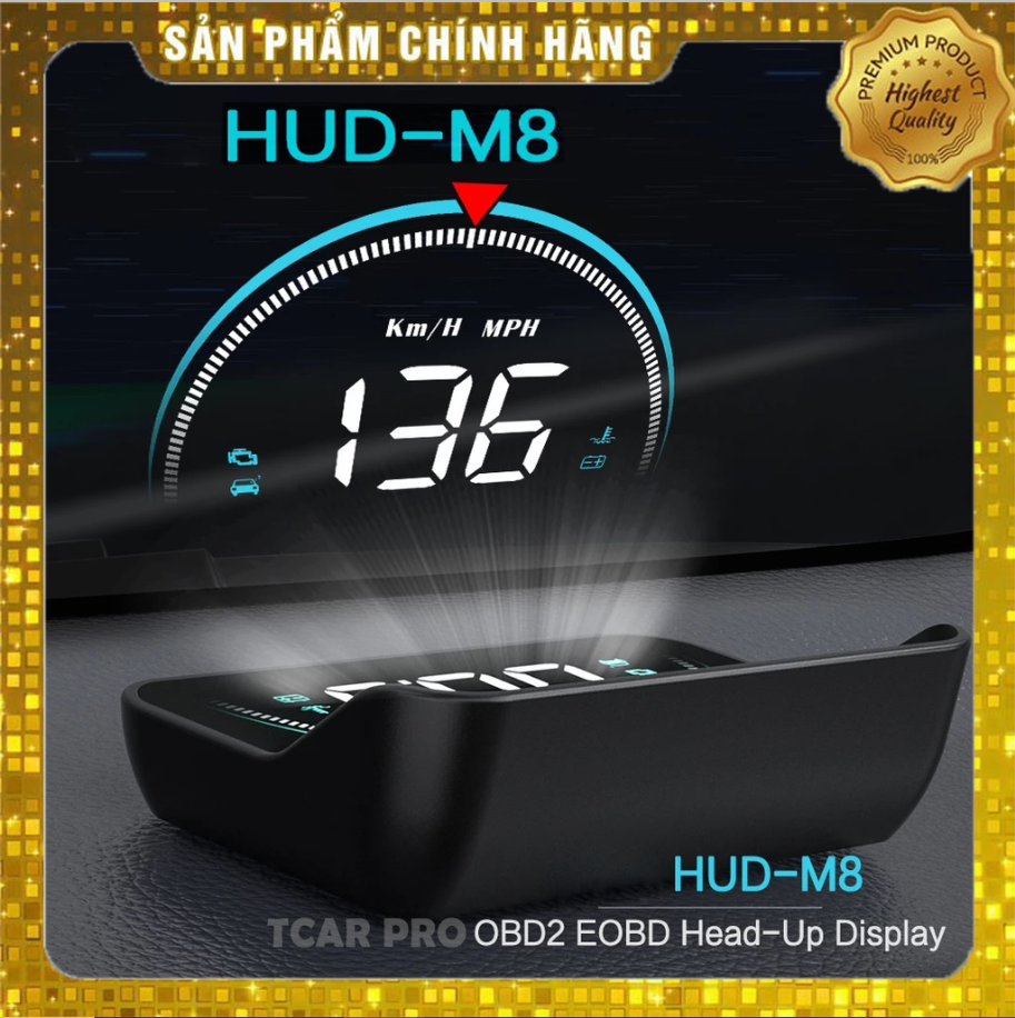 Bộ hud hiển thị tốc độ kính lái ô tô m8 và cảnh báo tốc độ thiết bị cắm cổng obd hub