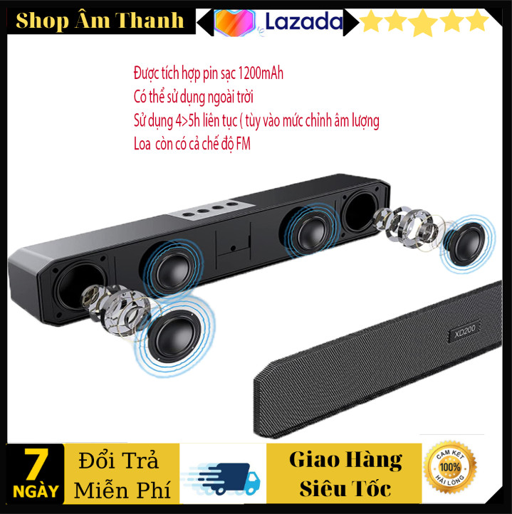 Loa Soundbar XD200 tích hợp LED đổi màu - Loa ti vi, vi tính bluetooth 5.0 - Âm thanh nổi Hi-fi 4D - Có jack cắm 3.5mm âm thanh hay. Loa nghe nhạc, xem phim để bàn Bảo Hành 12 Tháng