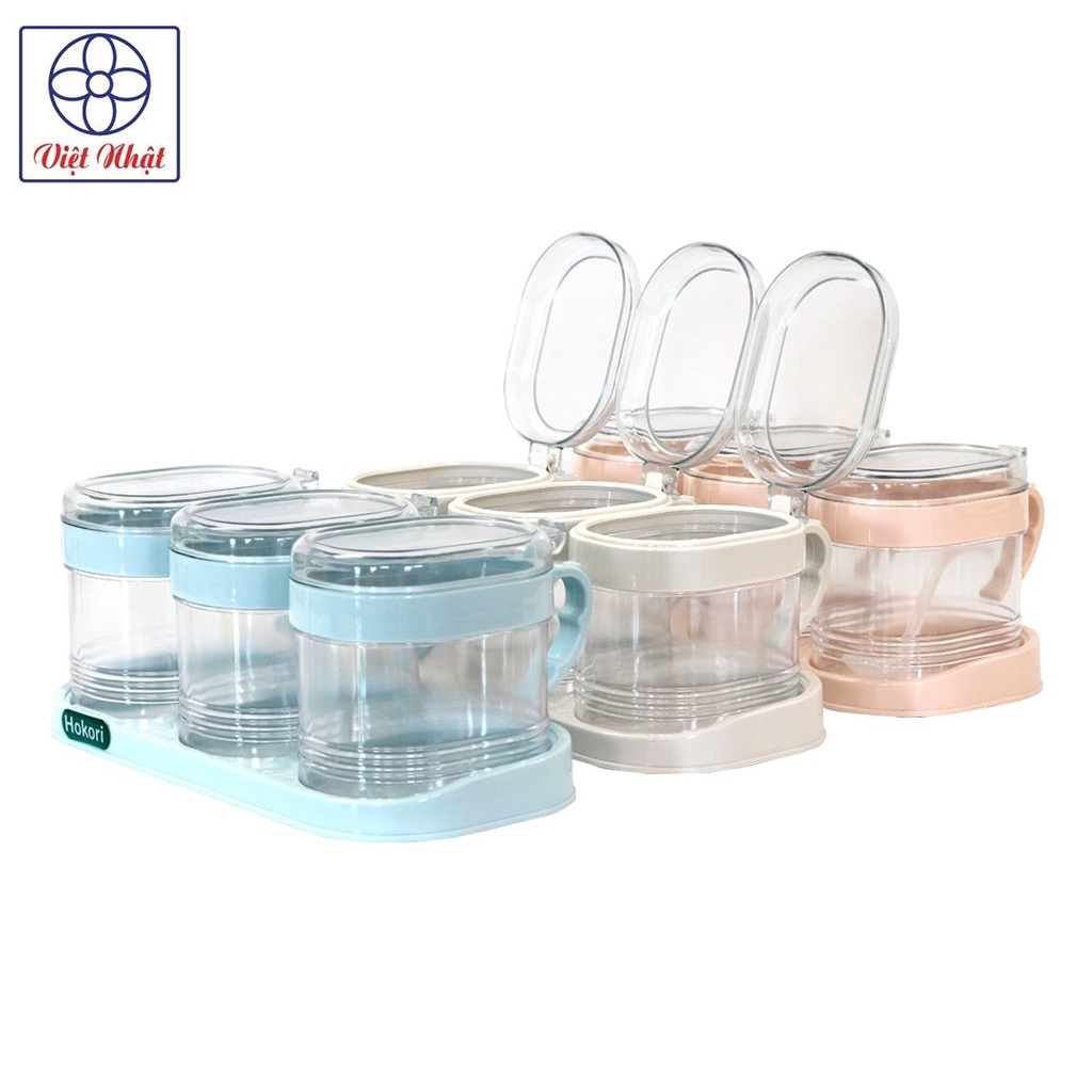 BỘ 3 HŨ ĐỰNG GIA VỊ KÈM  NHỰA PP CÓ ĐẾ Hokori  (700ml)  + MUỖNG CHẤT LƯƠNG TÔT Bộ 3 Lọ Đựng Gia Vị Hokori - hu dung gia vi - phụ kiên nhà bếp - đồ đựng gia vị  - hũ đựng muỗi , tiêu , bột ngọt