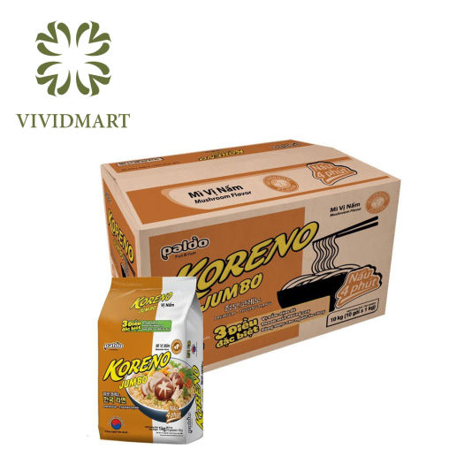 MÌ JUMBO KORENO 6 VỊ: HẢI SẢN CAY, KIM CHI, TÔM, GÀ, NẤM, BÒ CAY - LỐC 10 GÓI 100gr - KORENO