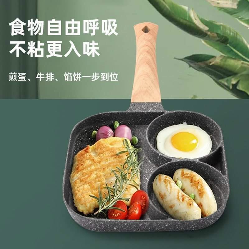 Chảo chiên, trứng, chảo chiên Trứng 4 ngăn, chảo Làm Bánh 4 Ngăn, Vân Đá, Đá Maifan Siêu Bền, chảo chiên 3 ngăn sử dụng mọi loại bếp, Chảo gang 4 ngăn, chống dính nấu được bếp từ