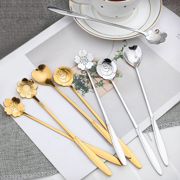 Thìa cafe, muỗng cà phê inox cao cấp, hoa anh đào, hoa hồng z17