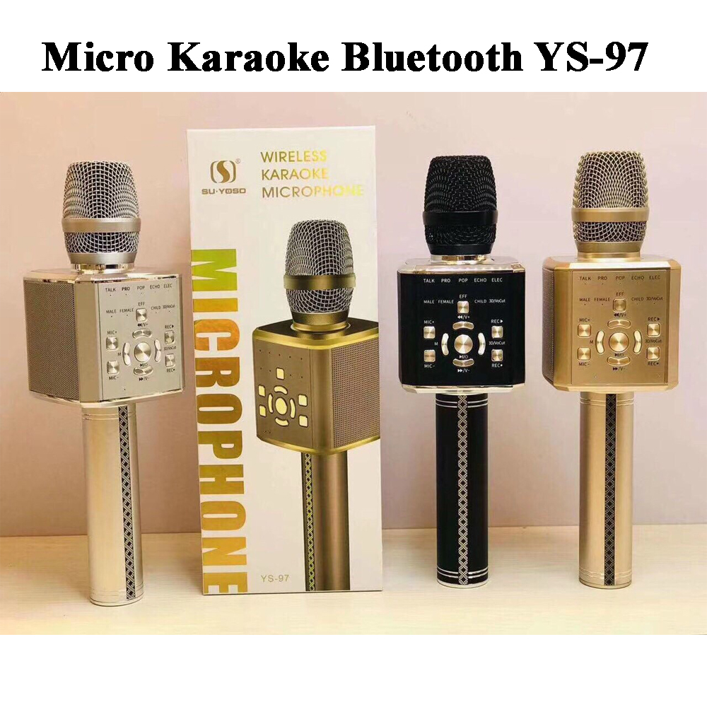 Micro Karaoke Bluetooth YS 97 - Mic Hát Karaoke Bluetooth  Mic Hát Cầm Tay Tiện Lợi Kèm Loa Lọc Âm Thanh, Lọc Tiếng Ồn Cho Âm Thanh Trong Và Lớn, Âm Bass Trầm Ấm , Kết Nối Bluetooth, USB, MicroSD, Tai Nghe