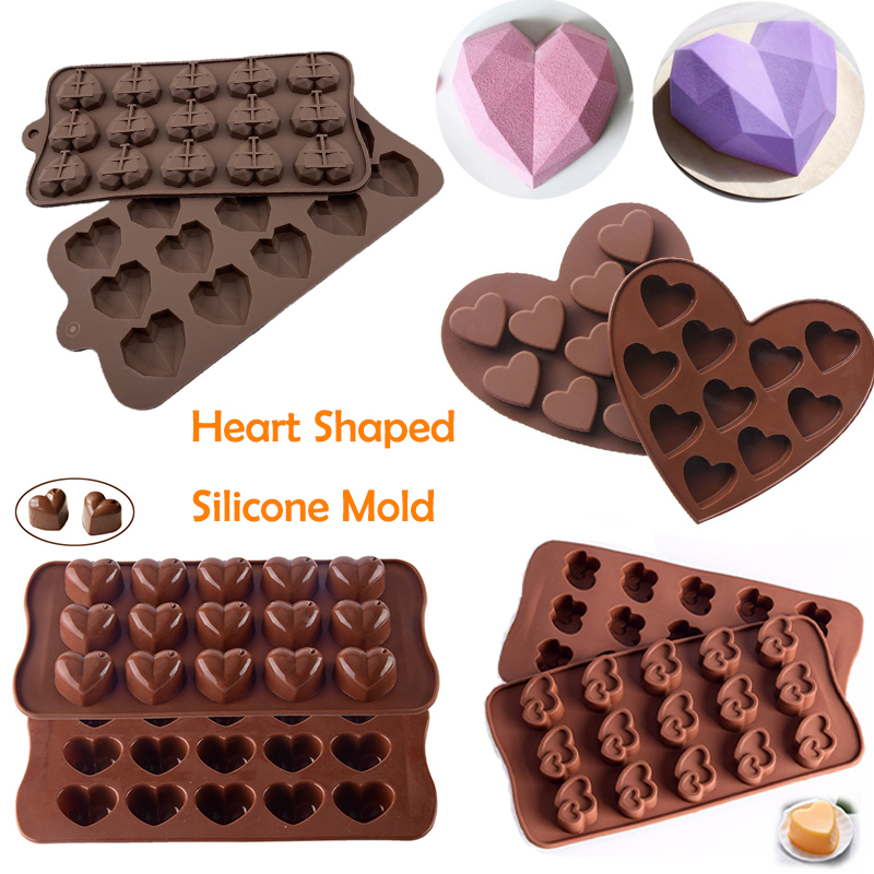 Khuôn silicon 15 ngăn hình tráI tim 3D dùng làm bánh/ socola/ fondant