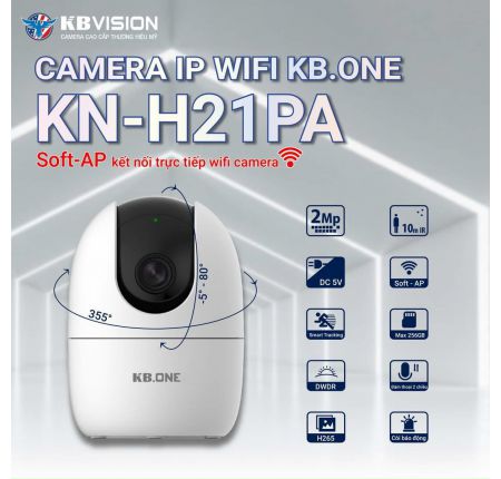 Camera ip wifi kbone kn-h21p camera thông minh xoay 360 độ, đàm thoại 2 chiều, cực nét, camera chính hãng 100%, bảo hành 1 đổi 1 - 12 tháng.