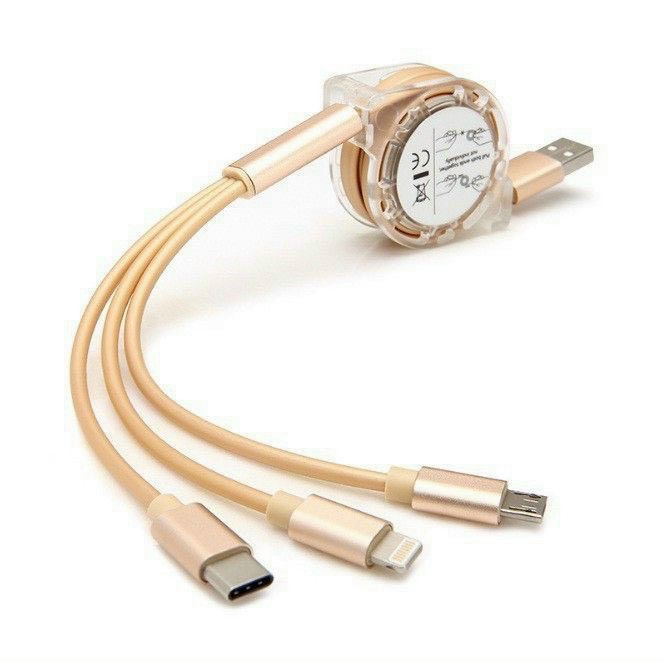 Cáp 3 đầu rút gọn,dây cáp cuộn sạc nhanh 3 đầu rút