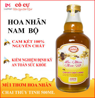 Mật ong nguyên chất Hoa  Nhãn CÔ CỰ 1 LÍT chai thủy tinh cao cấp