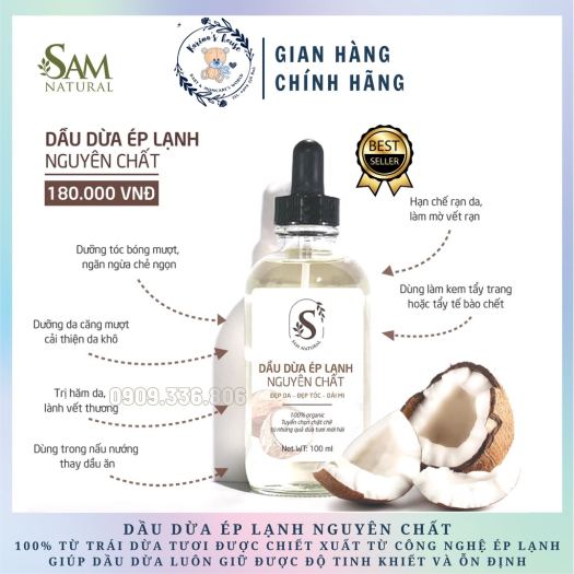 卍■۞  Dầu dừa ép lạnh nguyên chất SAM NATURAL 100ml