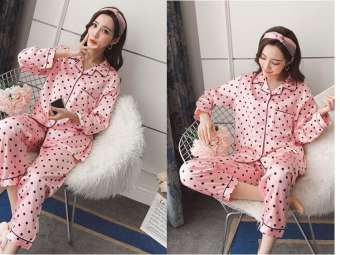 Bộ Đồ Mặc Nhà Pijama Phi Lụa Họa Tiết Chấm Bi CDANP15