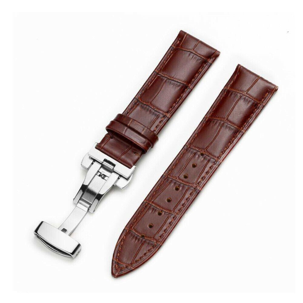 Dây đồng hồ da bò thật khóa bướm DÂY NÂU KHÓA BẠC cho dây đồng hồ casio orient seiko dw citizen michael kors fossil longines omega burberry 12mm 14mm 16mm 18mm 20mm 22mm