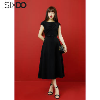 Đầm đen phối đai eo SIXDO (Black Sleeveless Midi Woven Dress)