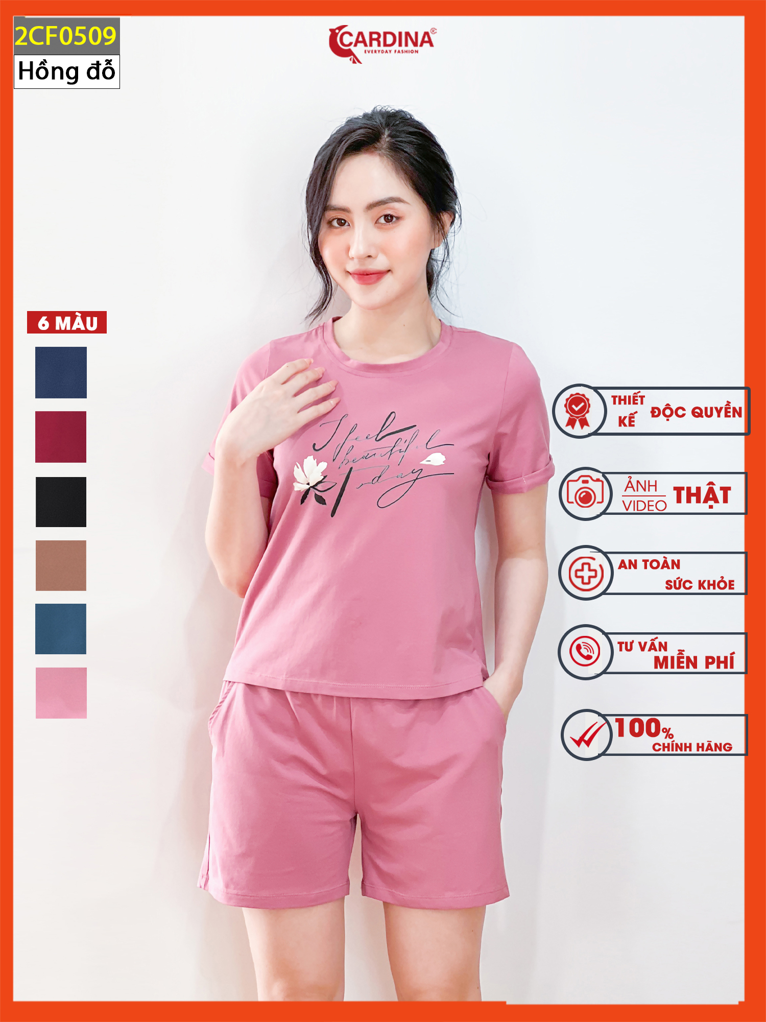 Đồ bộ nữ 𝐂𝐀𝐑𝐃𝐈𝐍𝐀 chất cotton cao cấp quần đùi áo cộc tay in chữ trẻ trung 2cf05