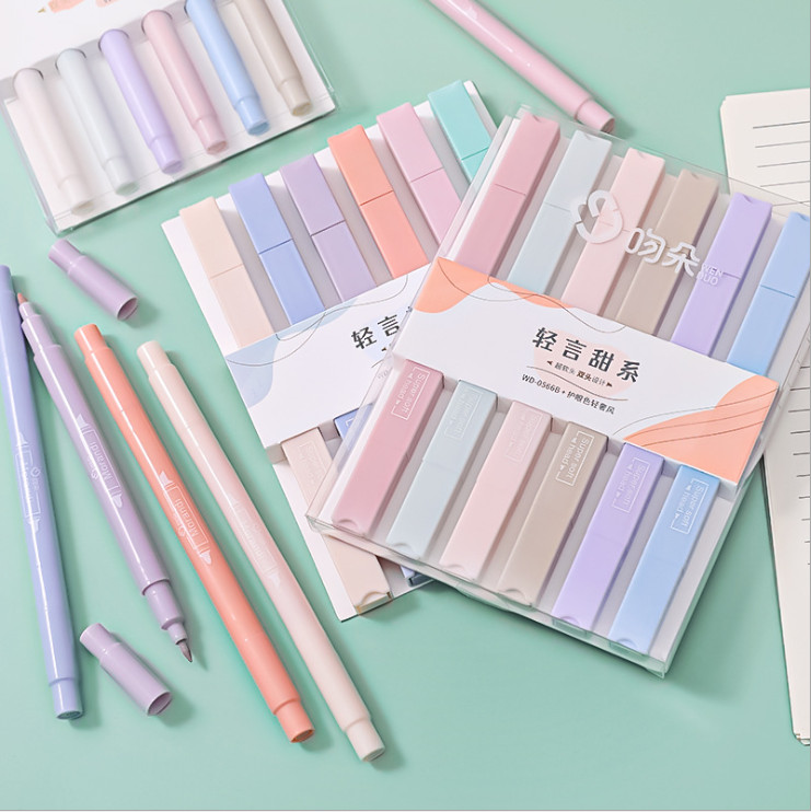 Hộp 6 bút nhớ, bút highlight hai đầu pastel cực xinh LILA SET6BN
