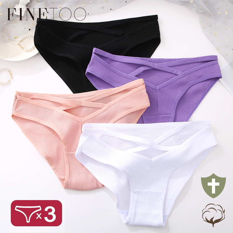 FINETOO Cotton Thongs Women 3Pcs/set Soft T-back Underpants S-XL Ladies  G-string Underwear Low Waist Cotton Panty Lingerie New