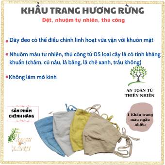 Khẩu Trang Vải Dệt Kháng Khuẩn Vietherb 1 Cái Màu Ngẫu Nhiên, Không Mờ Kính, Dây Đeo Có Thể Điều Chỉnh, Nhuộm Màu Hoàn Toàn Tự Nhiên Và Thủ Công Từ 5 Loại lá Cây, Lớp Trong là Lụa Lanh, Lớp Ngoài Là Vải Bông Mềm Mại