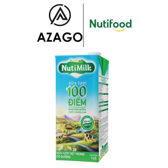 NutiMilk Sữa tươi 100 điểm - Sữa tươi tiệt trùng Có đường Hộp 1 Lít STCD1LAZ - Thương Hiệu NUTIFOOD - AZAGO