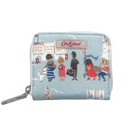 Cath Kidston Compact Continental Wallet Water Resistant Small Purse London People Pattern Powder Blue Color
