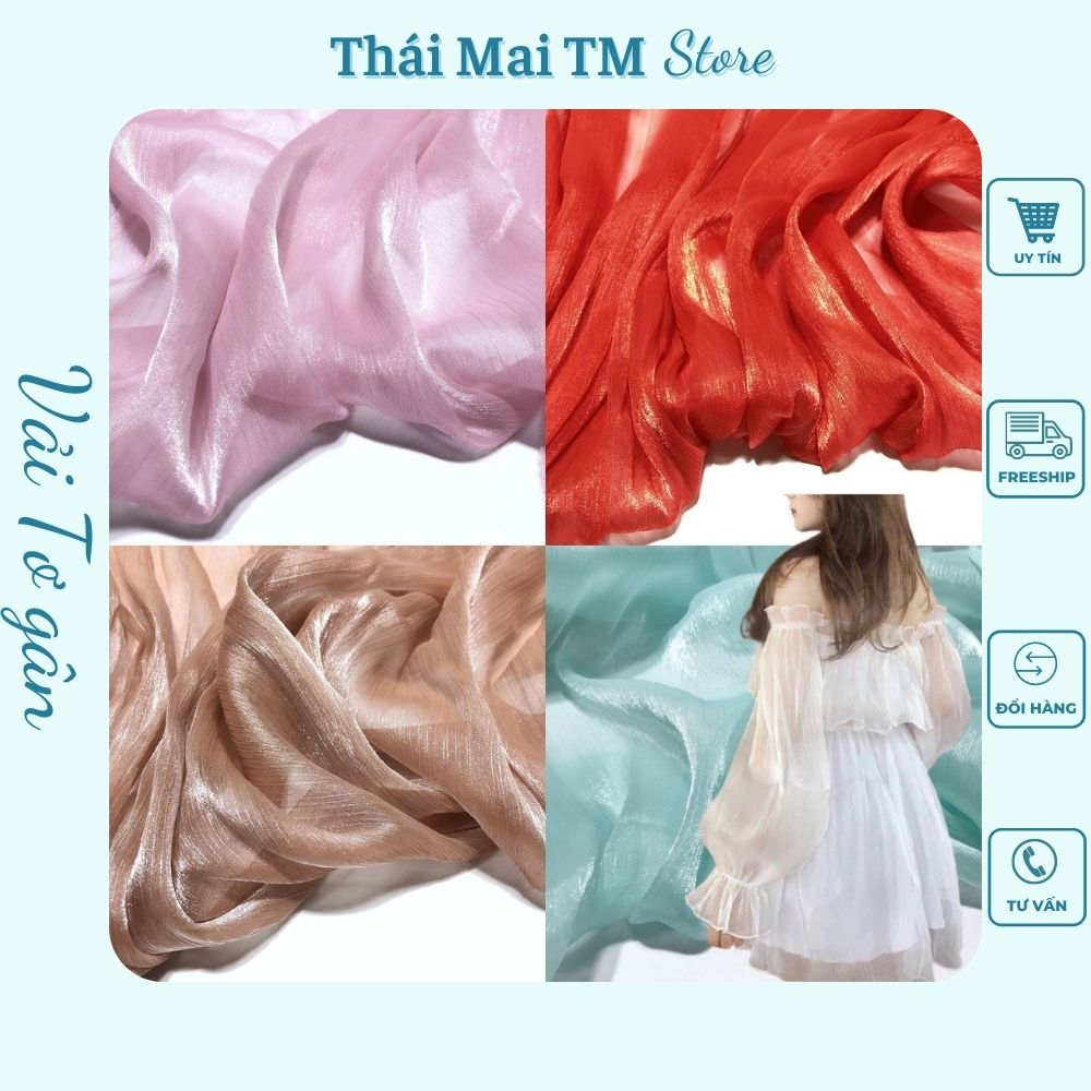 Vải Tơ gân, Vải voan gân sợi óng ánh dùng lên đầm thời trang sự kiện TháiMaiTM