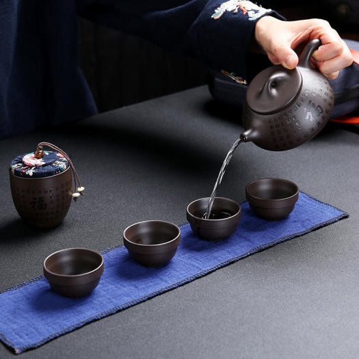 Bộ bình trà tử sa có túi đựng đi du lịch Bộ ấm chén có Tặng Kèm Khăn Lau Cao Cấp(huy gia dung)