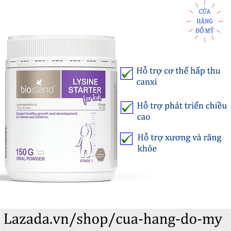 Bột Bioisland Lysine Starter for kids hỗ trợ tăng chiều cao cho trẻ dưới 5 tuổi hộp 150g - Bio Island Lysine 150g - Shop Hong1008