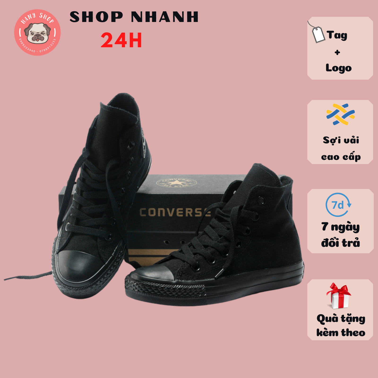 Giày sneaker nam nữ couple converse all star cao cổ màu full đen - giày thể thao full black | shop nhanh 24h