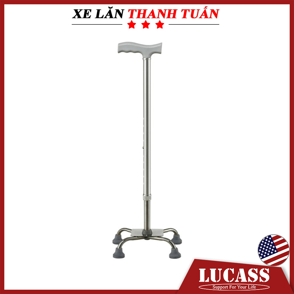 Gậy chống 4 chân đế chống trượt Lucass B924 - Hỗ trợ đi lại cho người già, có thể tăng giảm chiều cao - Xe lăn Thanh Tuấn [COD Giao toàn quốc]