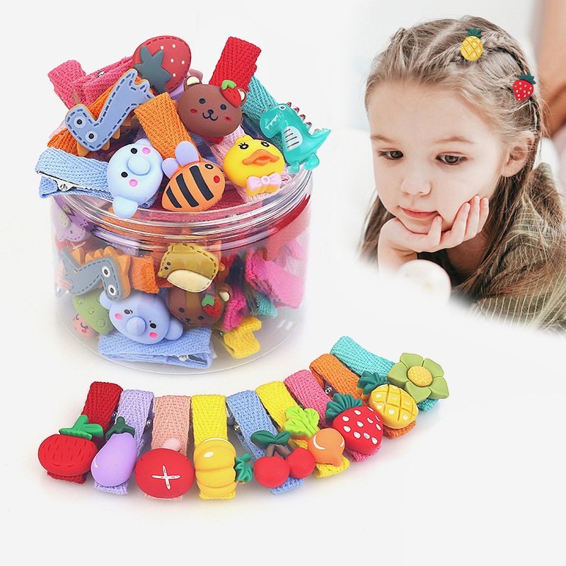 Kẹp tóc cho bé gái hình pony, kem, trái cây.