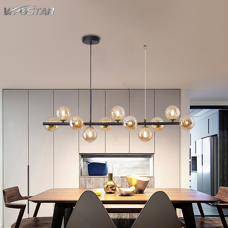 Black and Gold Dinning Room Chandelier Suspension Horizontal Glass Balls Chandeliers Hanging Lamp for Table Home Decor ราคา 3,741 บาท*ส่งฟรี