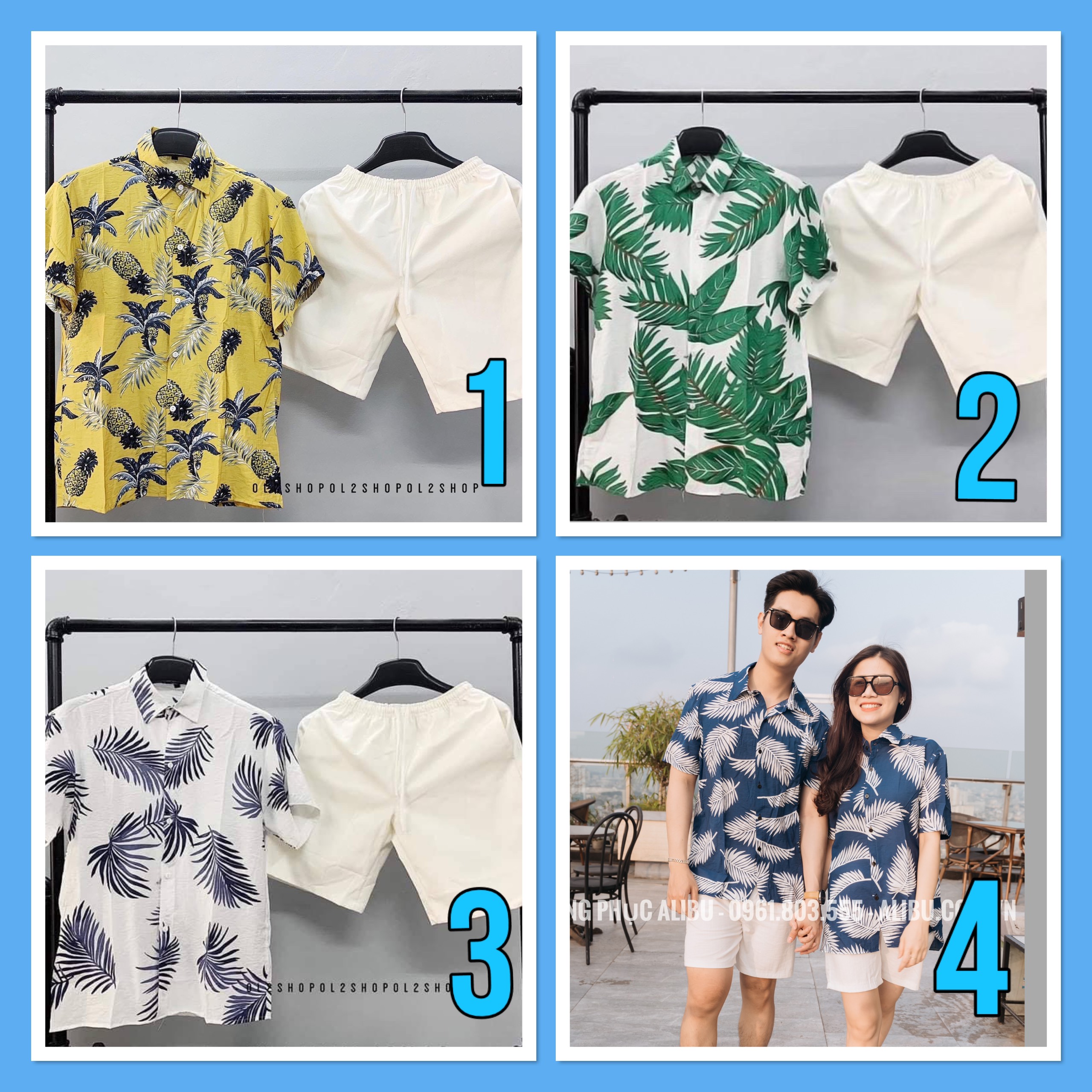 Bộ áo sơ mi đũi hàn quần trắng đi biển siêu mát đủ size