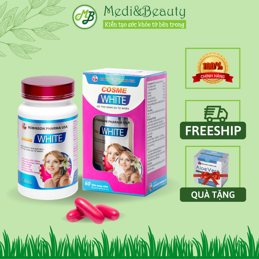 Viên uống hỗ trợ làm sáng trắng da - COSME WHITE - TẶNG 1 hộp nhuận tràng ALOE VERA hộp 100 viên