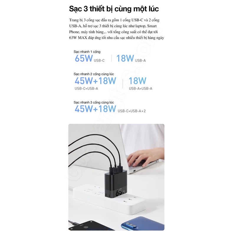 Củ sạc nhanh pd zmi ha835 65w 2a1c