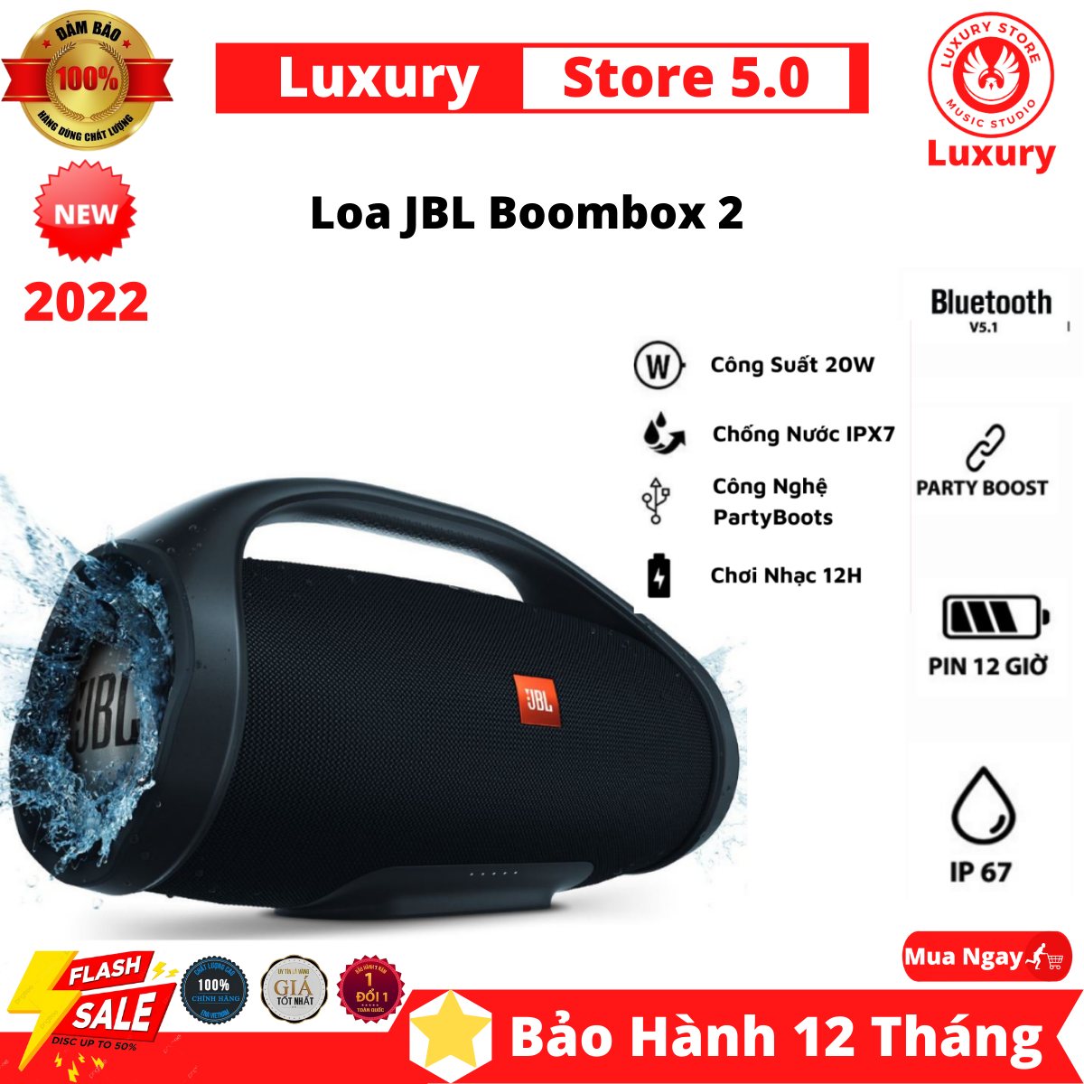 Loa cầm tay - loa di động - loa jbl boombox 2 - nơi bán loa bluetooth jbl boombox 2 giá rẻ - boonbox 2 - loa bluetooth jbl boombox 2 - giá tốt, pin 24h, ipx7, bluetooth 5.1