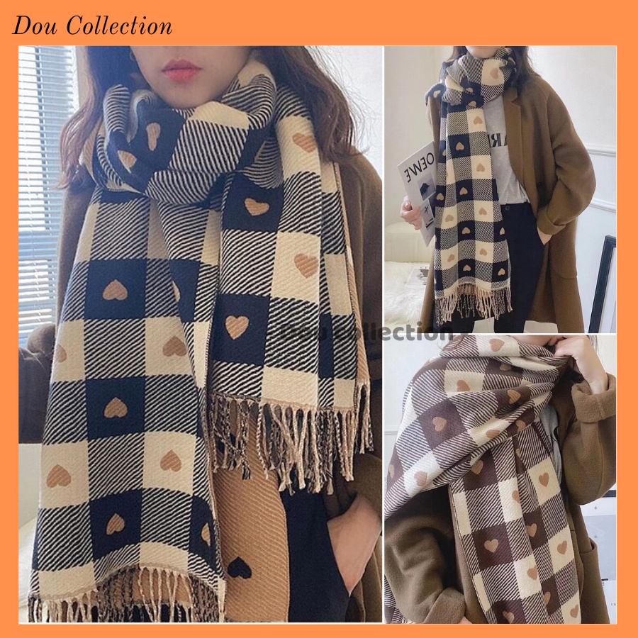 Khăn cashmere len cao cấp giữ ấm mùa đông trái tim - 65x200cm - pjn.arc - mã ln015
