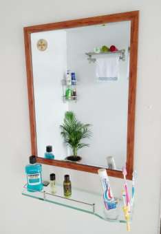 Gương soi Kibath khung viền 3cm vân gỗ KT 50x65 cm