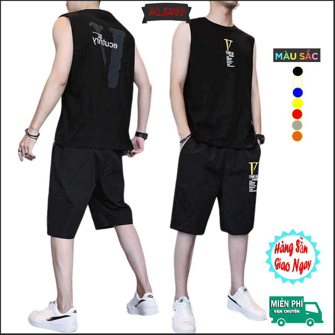 🔥[𝟰.𝟰 Hoàn Tiền 15% & giảm 20K đơn 149K] Đồ Bộ Thể Thao Nam Ba Lỗ CHỮ V  Sét Quần Áo ba lỗ sát nách cọc tay cổ tròn thun mềm đẹp cao cấ.p mặc nhà đi chơi thoải mái. Đồ hè quần áo nam màu đen - BTT BA LỖ CHỮ V