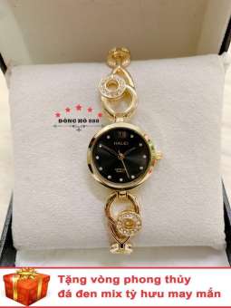 Đồng hồ nữ HALEI dây lắc thời trang ( Dây vàng mặt đen ) - TẶNG 1 vòng tỳ hưu phong thuỷ